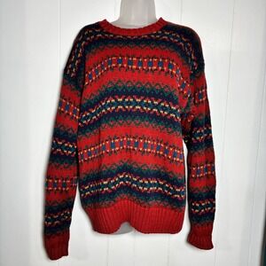 Vintage 90s Cosby Cotton Fair Isle Sweater Red Geometric Pattern Crewneck Size L